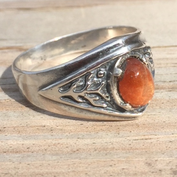 Celtic Tree Ring Sterling Silver Natural Sunstone - Picture 2 of 15